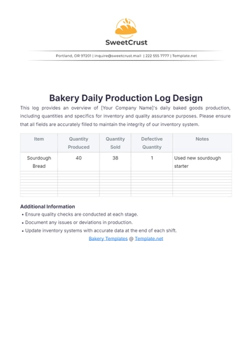 Free Bakery Daily Production Log Design Template to Edit Online
