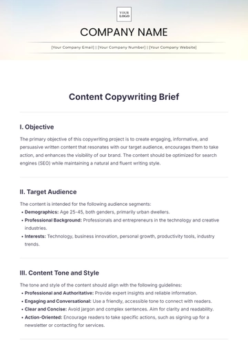 Free Content Copywriting Brief Template to Edit Online