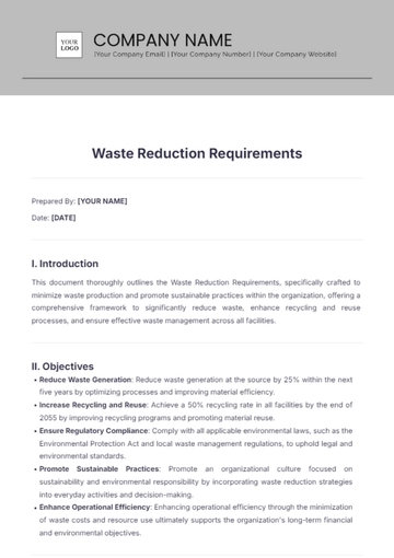 Free Waste Reduction Requirements Template to Edit Online