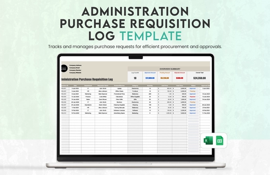 Administration Purchase Requisition Log Template