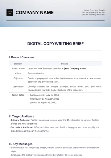 Free Digital Copywriting Brief Template to Edit Online