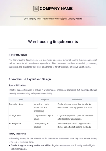 Free Warehousing Requirements Template to Edit Online