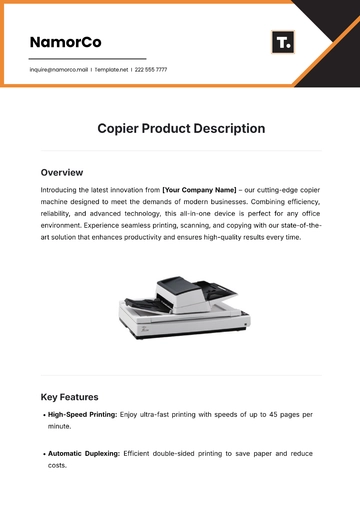 Free Copier Product Description Template to Edit Online