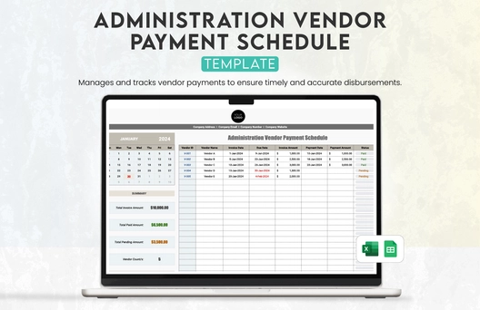 Administration Vendor Payment Schedule Template