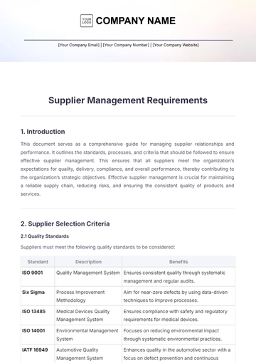Free Supplier Management Requirements Template to Edit Online