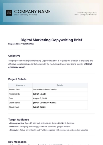 Free Digital Marketing Copywriting Brief Template to Edit Online