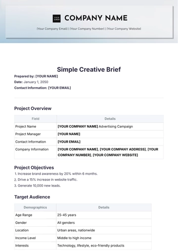 Free Simple Creative Brief Template to Edit Online