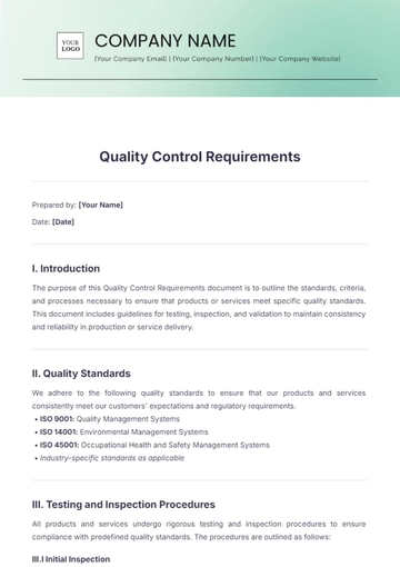 Free Quality Control Requirements Template to Edit Online
