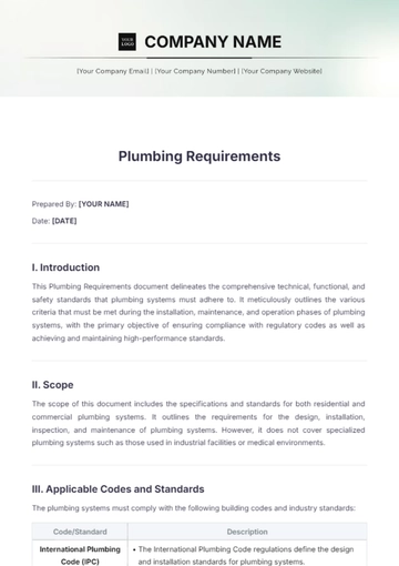 Free Plumbing Requirements Template to Edit Online