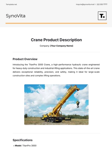Free Crane Product Description Template to Edit Online