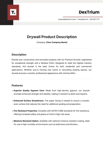 Free Drywall Product Description Template to Edit Online