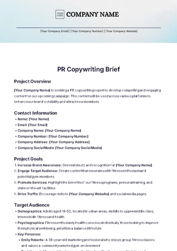 Free PR Copywriting Brief Template to Edit Online