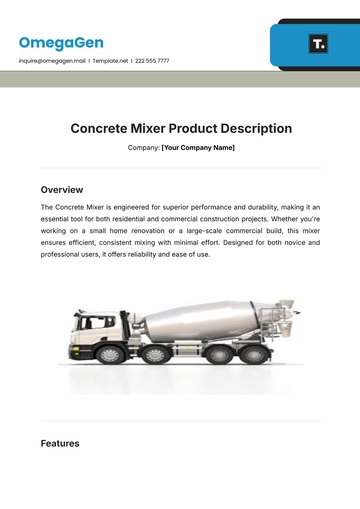 Free Concrete Mixer Product Description Template to Edit Online
