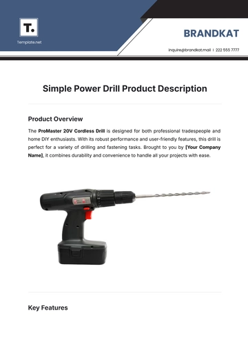 Free Simple Power Drill Product Description Template to Edit Online