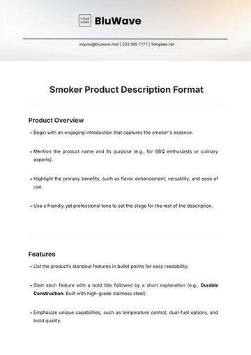 Free Smoker Product Description Format Template to Edit Online