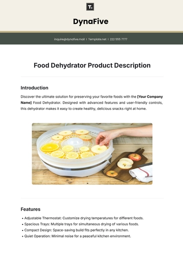Free Food Dehydrator Product Description Template to Edit Online