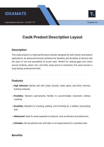 Free Caulk Product Description Layout Template to Edit Online