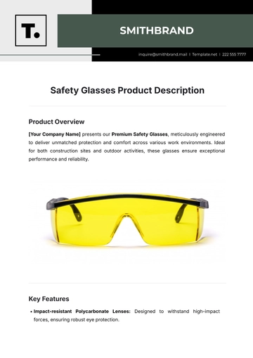 Free Safety Glasses Product Description Template to Edit Online