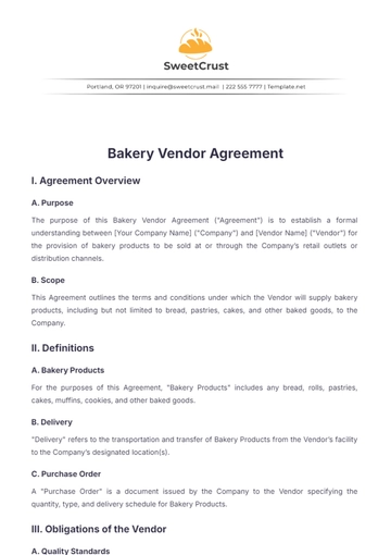 Free Bakery Vendor Agreement Template to Edit Online