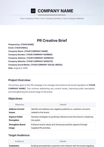 Free PR Creative Brief Template to Edit Online