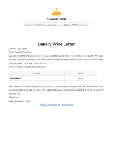 Free Bakery Price Letter Template to Edit Online