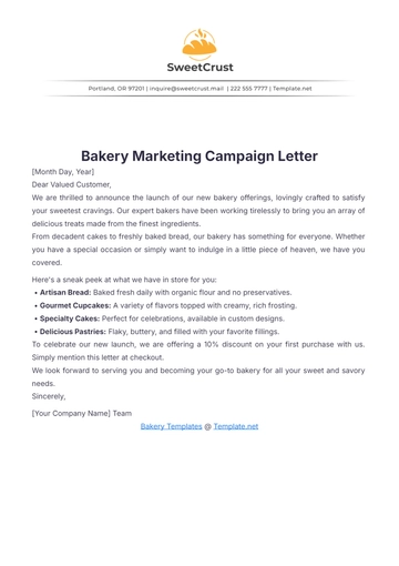Free Bakery Marketing Campaign Letter Template to Edit Online