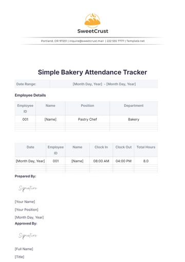 Free Simple Bakery Attendance Tracker Template to Edit Online