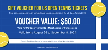 Free US Open Tennis Gift Voucher Template to Edit Online