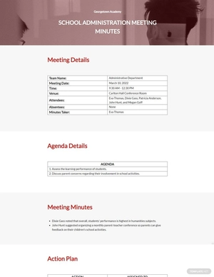 Minutes of Meeting for School Improvement Template
