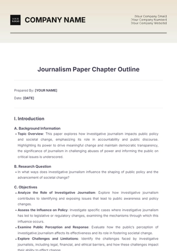 Free Journalism Paper Chapter Outline Template to Edit Online