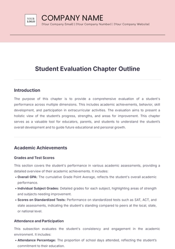Free Student Evaluation Chapter Outline Template to Edit Online