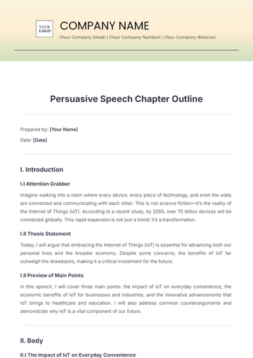Free Persuasive Speech Chapter Outline Template to Edit Online