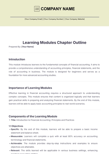 Free Learning Modules Chapter Outline Template to Edit Online