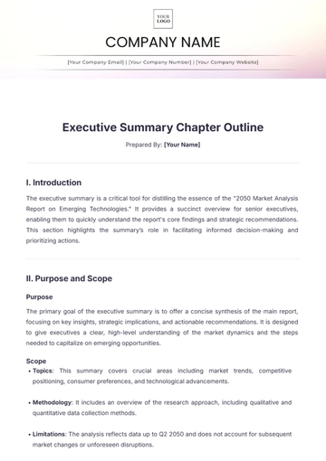 Free Executive Summary Chapter Outline Template to Edit Online