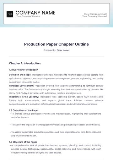 Free Production Paper Chapter Outline Template to Edit Online