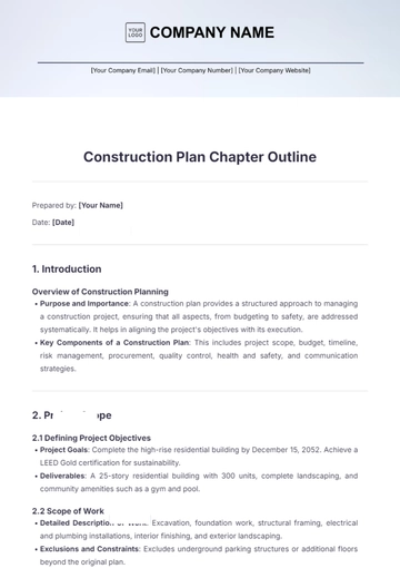Free Construction Plan Chapter Outline Template to Edit Online
