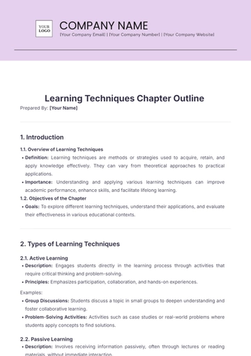 Free Learning Techniques Chapter Outline Template to Edit Online