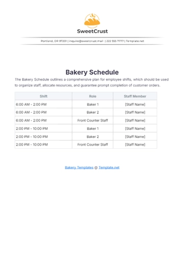 Free Bakery Schedule Template to Edit Online