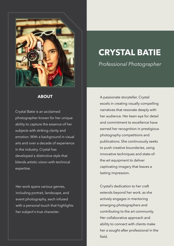 Free Blank Photographer Professional Bio Template to Edit Online