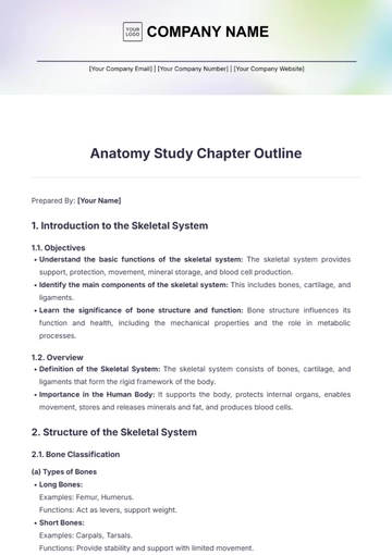 Free Anatomy Study Chapter Outline Template to Edit Online