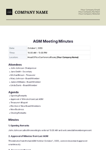 Free AGM Meeting Minutes Template to Edit Online
