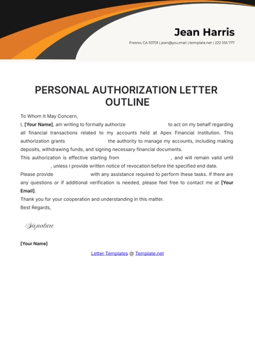 Free Personal Authorization Letter Outline Template to Edit Online