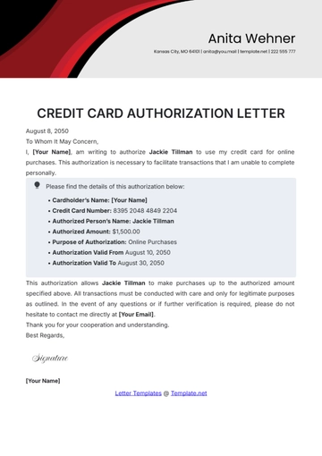 Free Credit Card Authorization Letter Template to Edit Online