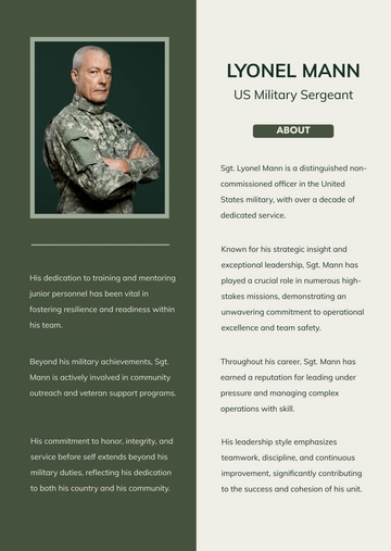 Free Military Professional Bio Template to Edit Online
