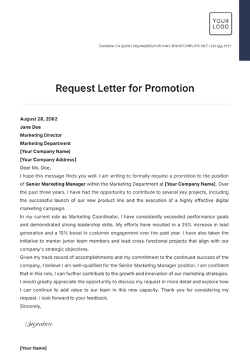 Free Request Letter for Promotion Template to Edit Online