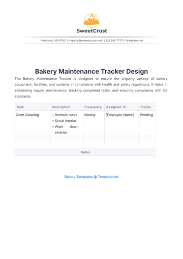 Free Bakery Maintenance Tracker Design Template to Edit Online