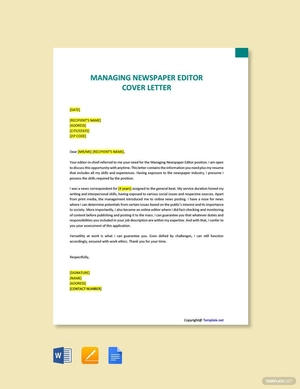 Managing Newspaper Editor Cover Letter