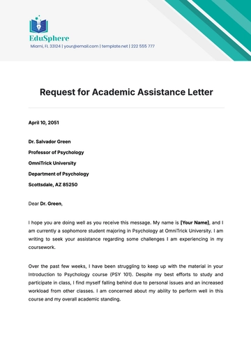 Free Request for Academic Assistance Letter Template to Edit Online