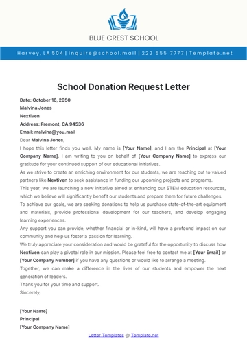 Free School Donation Request Letter Template to Edit Online