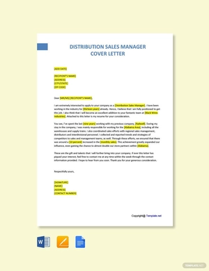 Distribution Sales Manager Cover Letter